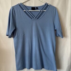Rafaella Size Med Baby Blue Criss Cross‎ Design Short Sleeve Shirt Top